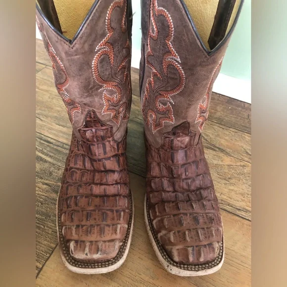 Horse Power Croc Exotic Print Square Toe Cowboy Western Boots Youth size 1 - Picture 4 of 6